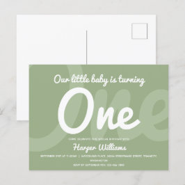 Typografie Sage One Baby Eerste Verjaardag Uitnodiging Briefkaart
