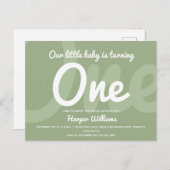 Typografie Sage One Baby Eerste Verjaardag Uitnodiging Briefkaart (Voorkant / Achterkant)