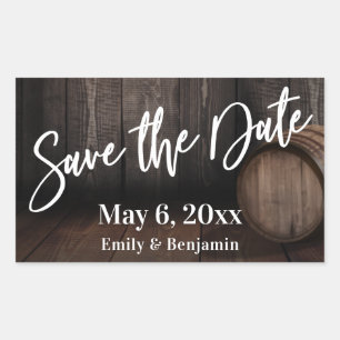 Typografie Save the Date Brown Wooden Barrel Rechthoekige Sticker