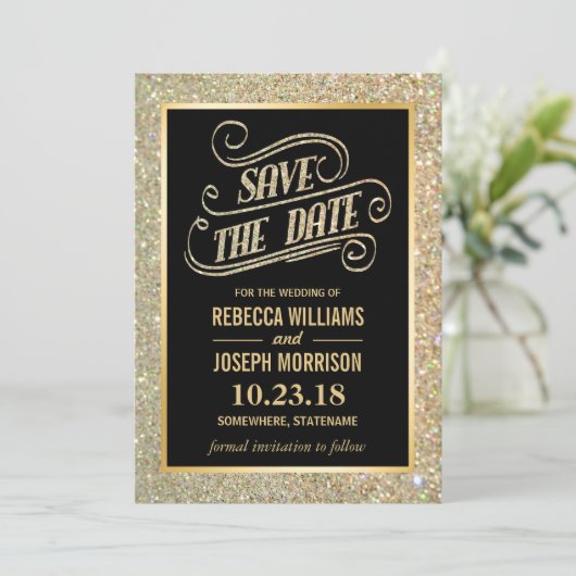 Typografie Save the Date Gold Glitter Sparkles (Staand voorkant)