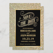 Typografie Save the Date Gold Glitter Sparkles (Voorkant / Achterkant)