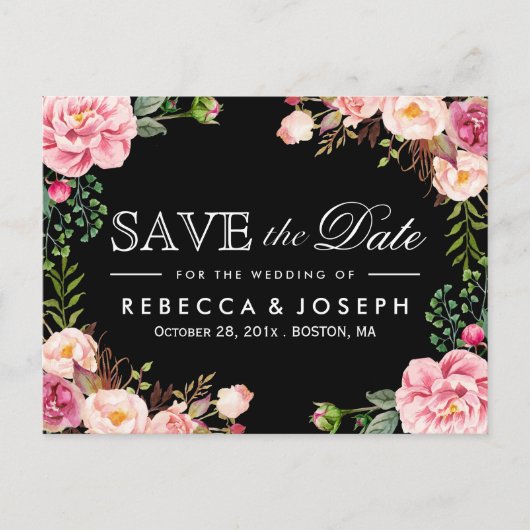 Typografie Save the Date Modern Romantisch Bloemen Aankondigingskaart (Voorkant)