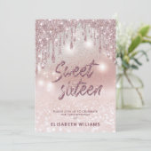 Typografie schattig roos goudglitterij druppelt om kaart (Staand voorkant)