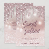 Typografie schattig roos goudglitterij druppelt om kaart (Voorkant / Achterkant)