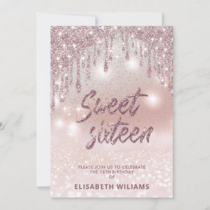 Typografie schattig roos goudglitterij druppelt om kaart