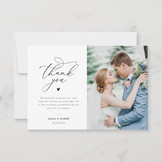 Typografie script aangepaste foto bruiloft bedankkaart (Voorkant)
