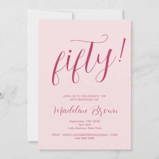 Typografie Script Blush Pink 50ste verjaardag Kaart (Voorkant)