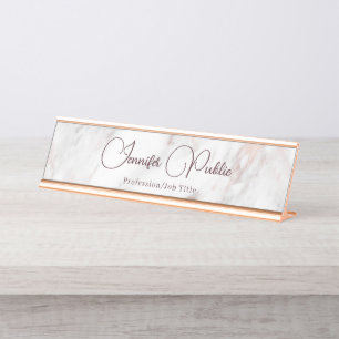 Typografie Script Elegant Modern Roze Goud Marmer Bureau Naambordje