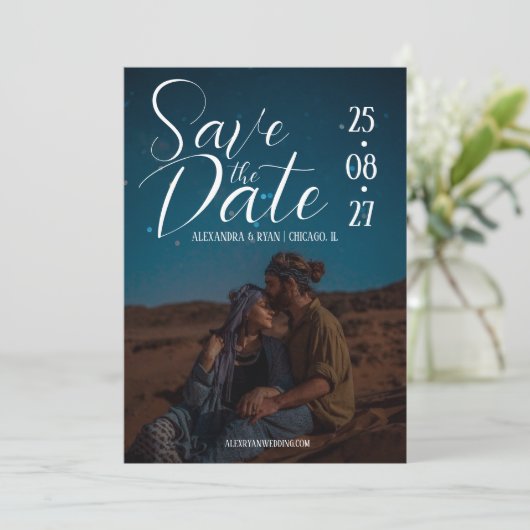Typografie Script Foto Overlay Bruiloft Save The Date (Staand voorkant)