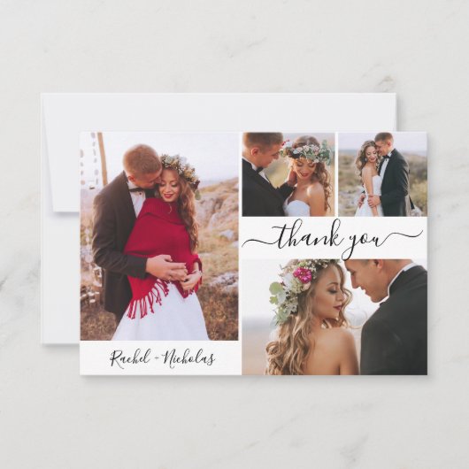 Typografie Script Hart 4 Foto Collage Bruiloft Bedankkaart (Voorkant)
