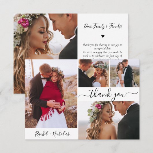 Typografie Script Hart 4 Foto Collage Bruiloft Bedankkaart (Voorkant / Achterkant)