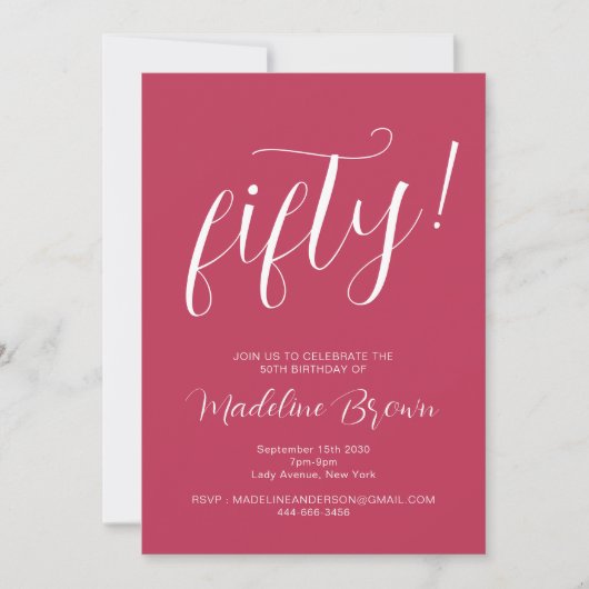 Typografie Script Magenta 50ste verjaardag Kaart (Voorkant)