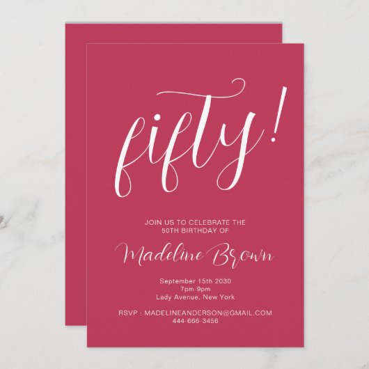 Typografie Script Magenta 50ste verjaardag Kaart (Voorkant / Achterkant)