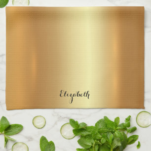 Typografie Script Naam Elegant Zwart en Goud Theedoek