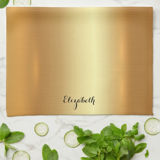 Typografie Script Naam Elegant Zwart en Goud Theedoek (Gevouwen)
