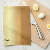 Typografie Script Naam Elegant Zwart en Goud Theedoek (Quarter Fold)