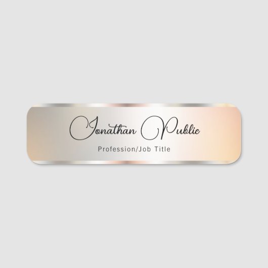 Typografie Script Name Faux Silver Sjabloon Trendy Naamplaatje (Voorkant)