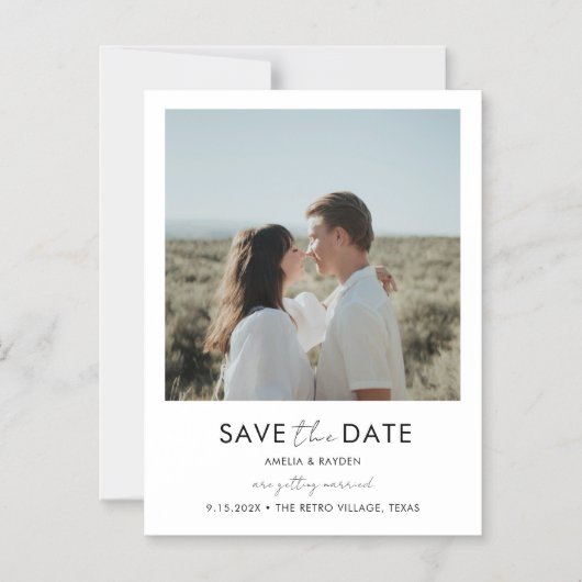 Typografie Script Photo Wedding Sla de datum op Magnetische Uitnodiging (Voorkant)