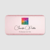 Typografie Script Roos Gold Glitter Look Sjabloon Naamplaatje (Voorkant)