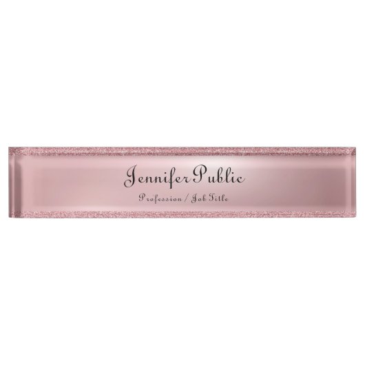 Typografie Script Roos Gold Glitter Sjabloon Naambordje (Voorkant)