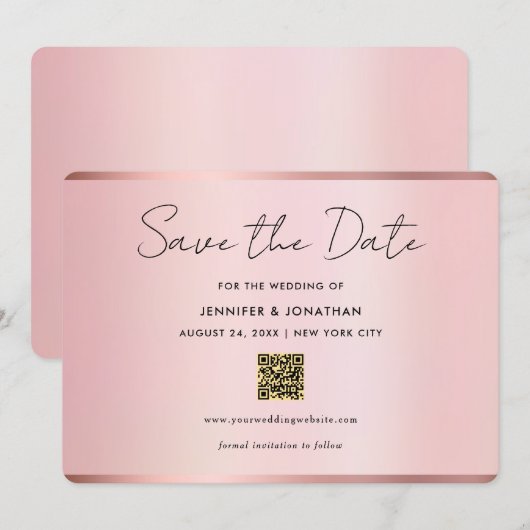 Typografie Script Save The Date Chic Roze Goud (Voorkant / Achterkant)
