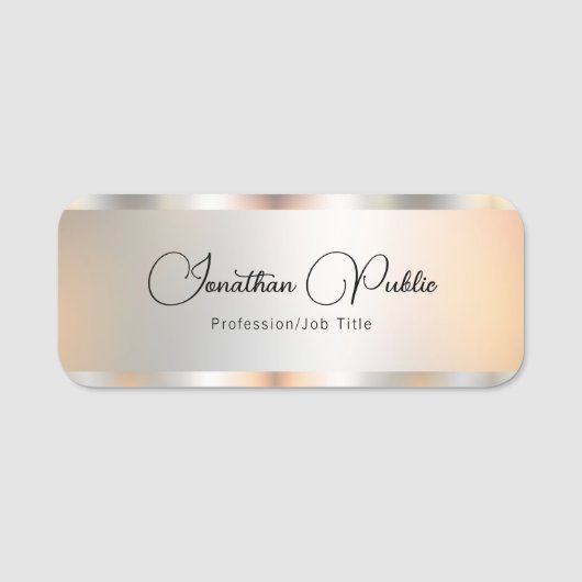 Typografie-scripttekst Silver Sjabloon Elegant Naamplaatje (Voorkant)