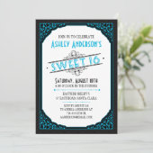 Typografie Scroll Black Neon Blue Sweet 16 Kaart (Staand voorkant)