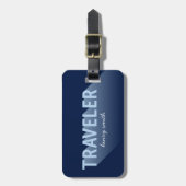 Typografie Shadow Modern Blue Traveller Bagagelabe Bagagelabel (Voorkant verticaal)