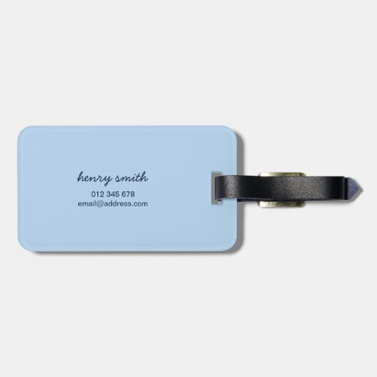Typografie Shadow Modern Blue Traveller Bagagelabe Bagagelabel (Achterkant horizontaal)