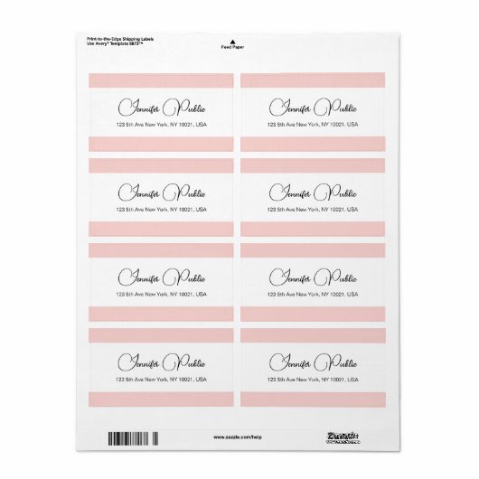 Typografie Sjabloon Blush Roze Wit Verzending Etiket (Full Sheet)
