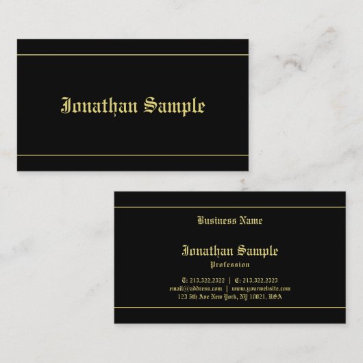Typografie Sjabloon  Old Font Black Gold Visitekaartje (Voorkant / Achterkant)