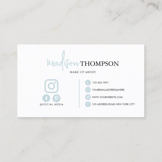 Typografie Sky Blue QR Code Monogrammed Script Visitekaartje (Achterkant)