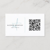 Typografie Sky Blue QR Code Monogrammed Script Visitekaartje (Voorkant)