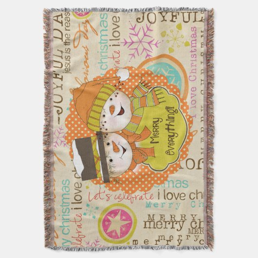 Typografie Snowmen Merry Everything Holiday Throw Deken (Voorkant Verticaal)