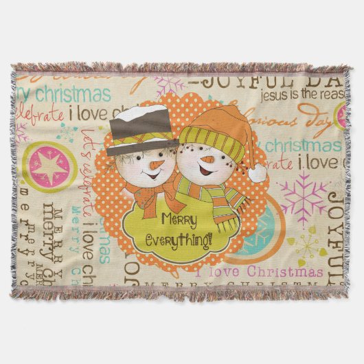 Typografie Snowmen Merry Everything Holiday Throw Deken (Voorkant)
