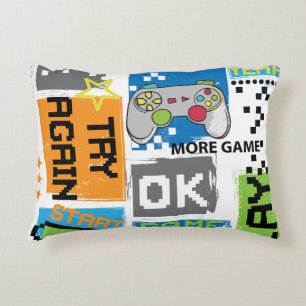 Typografie spel pixel: speelse achtergrond. accent kussen