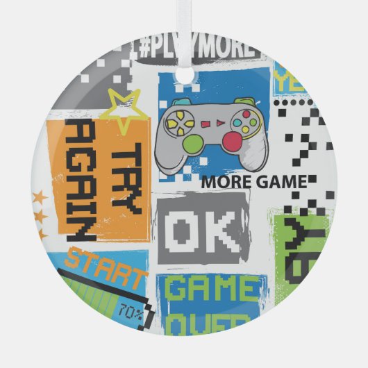 Typografie spel pixel: speelse achtergrond. glas ornament (Voorkant)