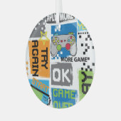 Typografie spel pixel: speelse achtergrond. glas ornament (Voorkant links)