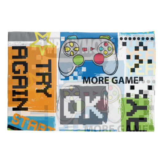 Typografie spel pixel: speelse achtergrond. kussensloop (Achterkant)