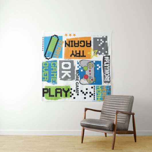 Typografie spel pixel: speelse achtergrond. wandkleed (In Situ (horizontaal))