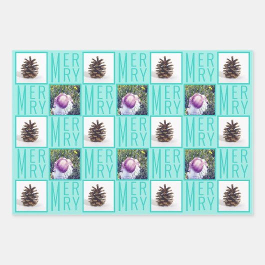 Typografie Square Photos Turquoise Cute Retro Inpakpapier Vel (Voorkant 3)