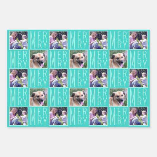 Typografie Square Photos Turquoise Cute Retro Inpakpapier Vel (Voorkant)