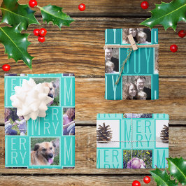 Typografie Square Photos Turquoise Cute Retro Inpakpapier Vel