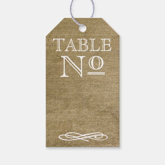 Typografie Stijl Burlap Look Tafelnummer Cadeaulabel (Voorkant)