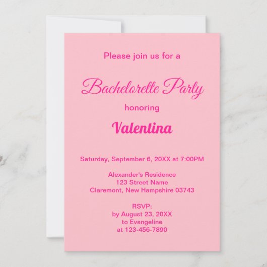Typografie Stijl Roze Bachelorette Feest Kaart (Voorkant)