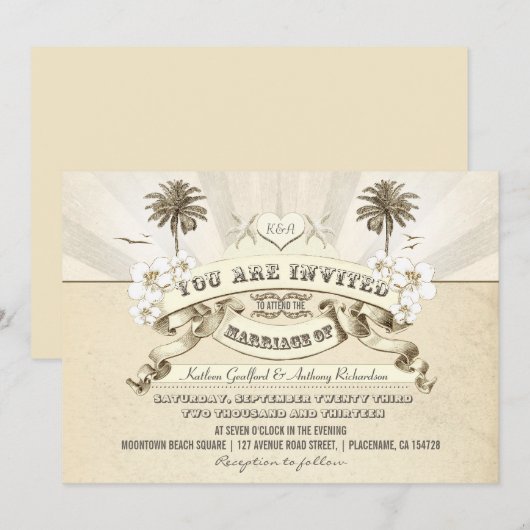 typografie strand bruiloft uitnodigingen (Voorkant / Achterkant)