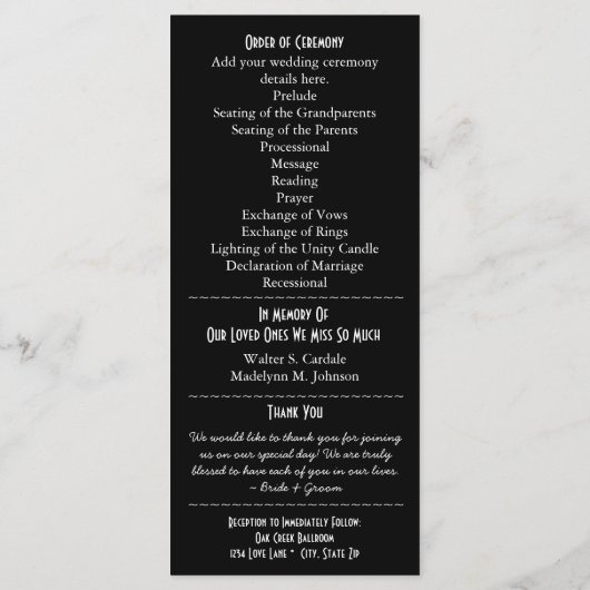  Typografie Style Black Wedding Programma's (Achterkant)