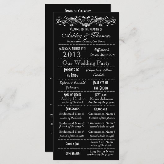  Typografie Style Black Wedding Programma's (Voorkant / Achterkant)