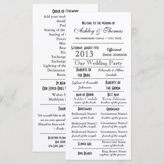  Typografie Style Wedding Programma's (Voorkant / Achterkant)