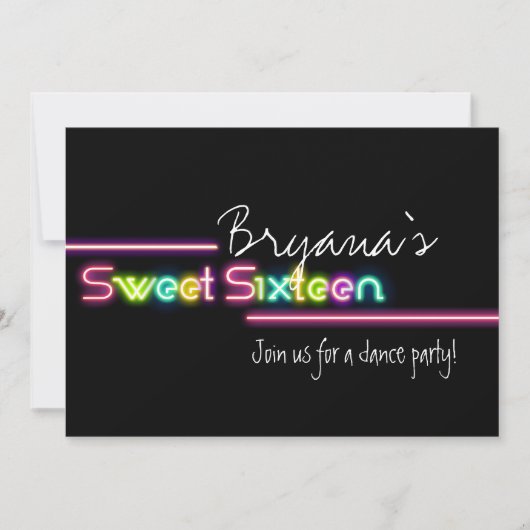 Typografie Sweet 16 Neon Glow Dance Party Uitnodig Kaart (Voorkant)